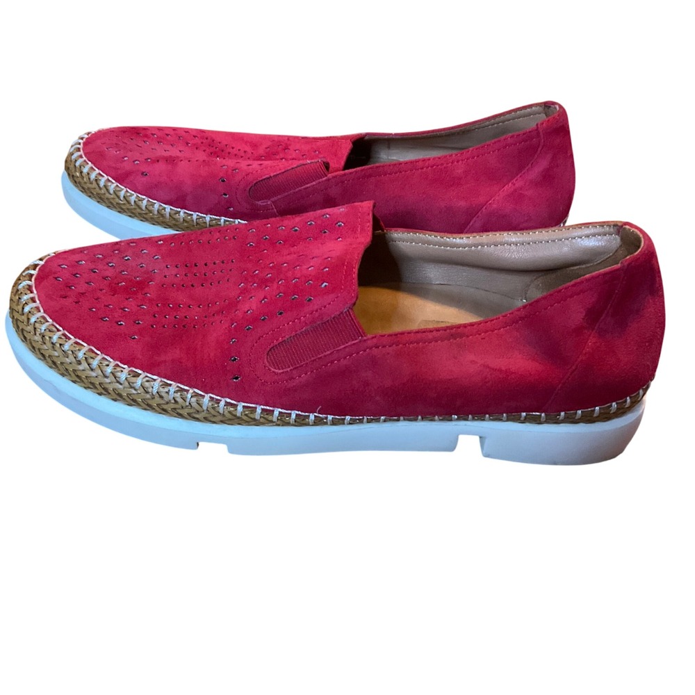 L'Amour Des Pieds Red Suede Perforated Slip On Loafer Shoes Women Size 9.5